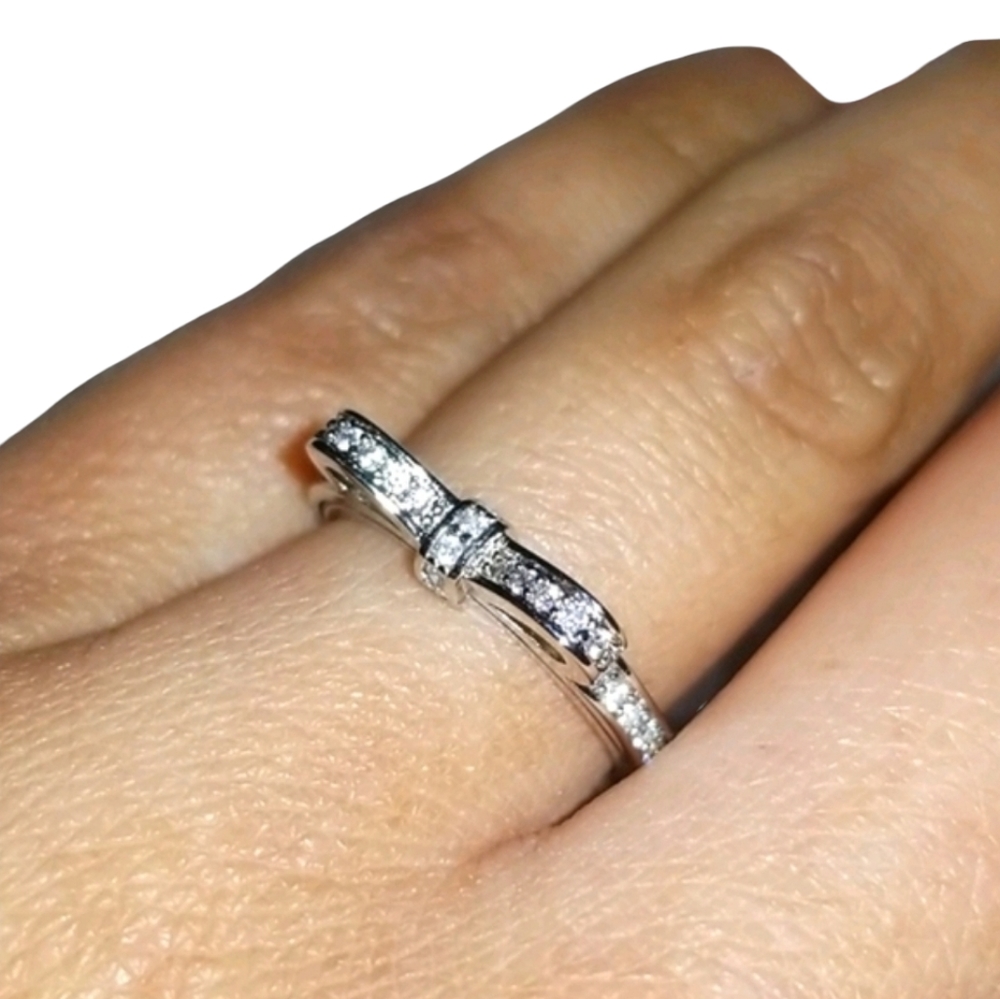 Pavé Rhinestone Silver Bow Ring - Picture 2 of 6